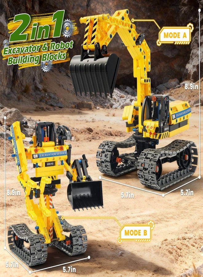Jumlys STEM Building Toy for Kids Boys Girls Age 5, 6, 7, 8, 9, 10, 11, 12 Years Old, 2 in 1 Excavator Robot Building Sets, 344 Pcs DIY Engineering Construction Building Blocks Kits - Image 2